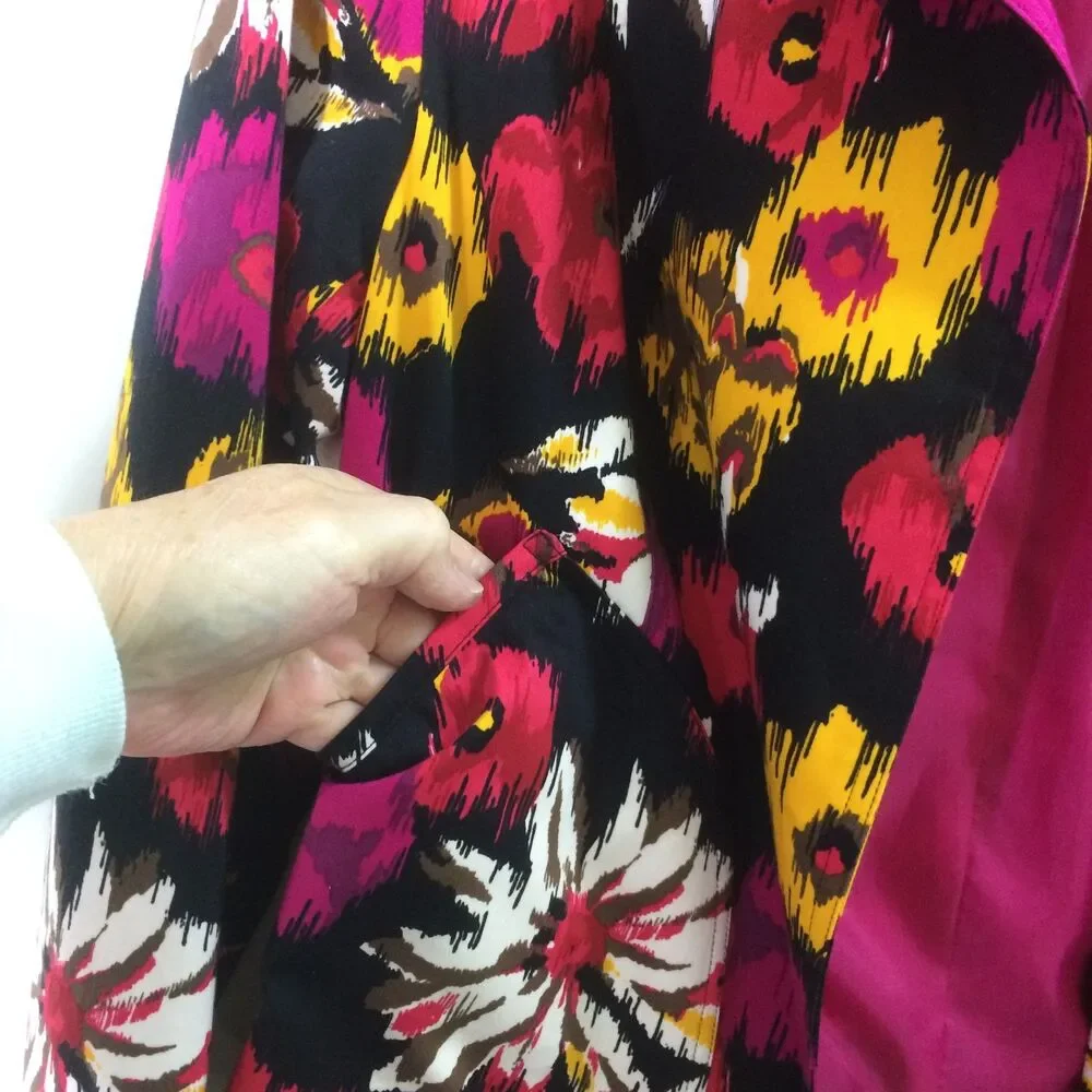Transitions Blazer Jacket XL Open Front Watercolor Abstract Floral Cotton Lined